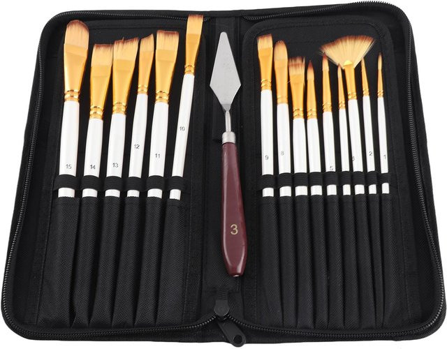 Wosawe Pinselset mit 15 Stück Acryl und Ölmalpinseln für detaillierte Kunstwerke inklusive Canvas-Tasche in Schwarz und Multicolour - Bild 1