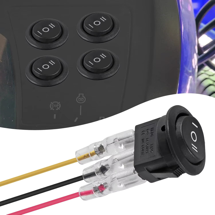 AOKIN 10er Set Wasserdichte 3-Wege-Rundwippschalter 12V Schwarz mit Kabeln, 3-Pin 3-Positionen EIN/AUS/EIN SPDT Kippschalter 6A/250V AC 10A/125V DC - Bild 5