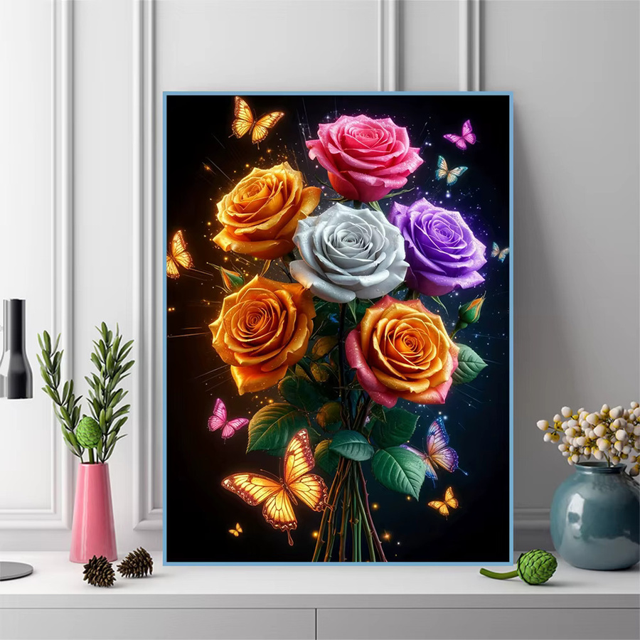 EverShine Diamant-Stickerei Set mit Rose und Schmetterling in Pink und Multicolour, rund geschliffene Strasssteine, B/H: 20 x 30 cm - Bild 3
