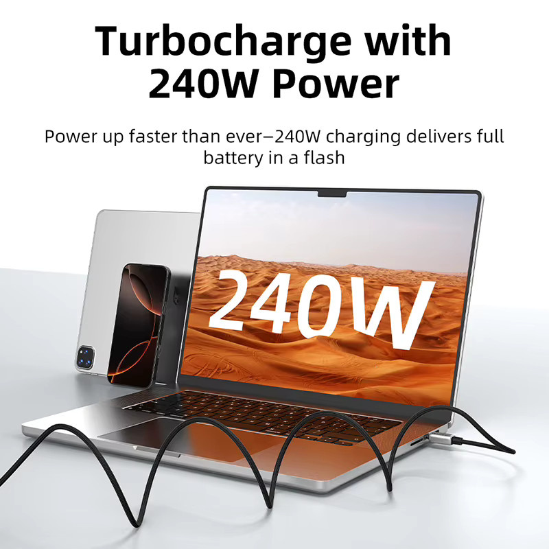 CABLETIME Magnetisches USB-C zu USB-C Schnellladekabel PD 240W, Schwarz - Bild 4