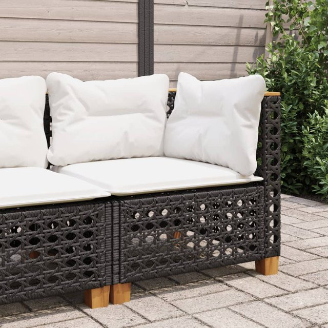 vidaXL Garten-Ecksofa aus Polyrattan mit Kissen in Schwarz und Cremeweiß - Bild 2