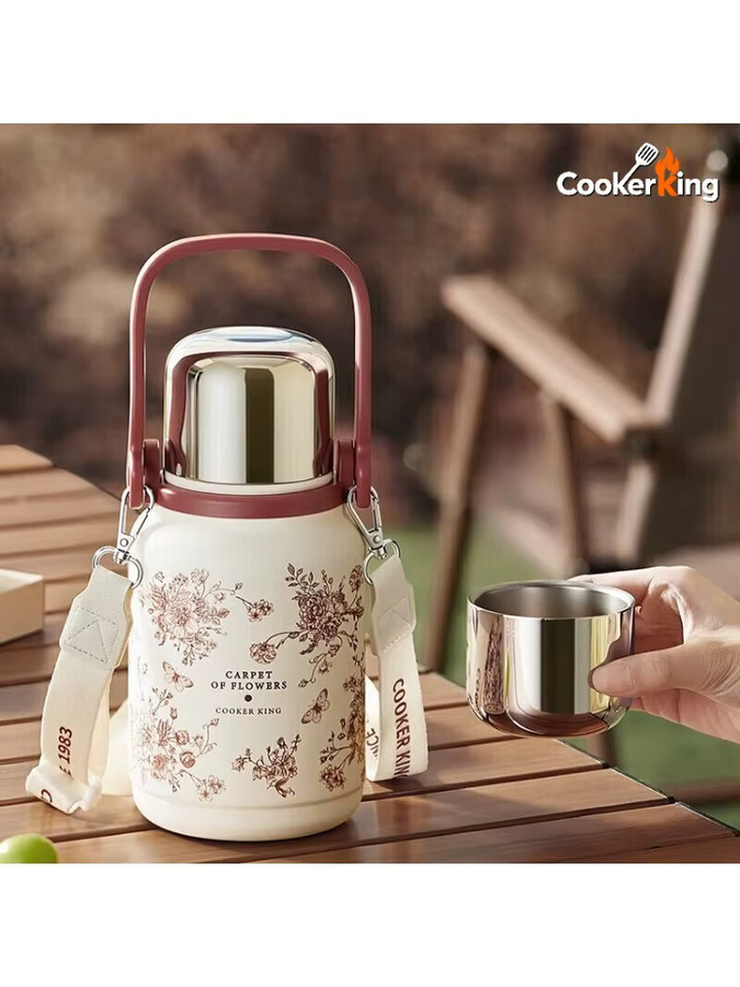 Cooker King Handthermoskanne aus Edelstahl und PP für Camping und Haushalt, 800 ml, Pink/Weiß - Bild 7