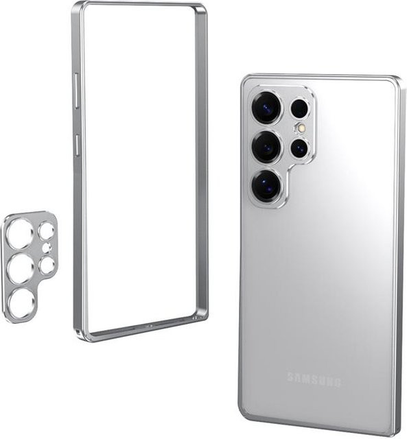 Stoßfeste Handyhülle aus Aluminiumlegierung mit Linsenschutz für Samsung Galaxy S23 S24 S25 Ultra Plus in Silber - Bild 1