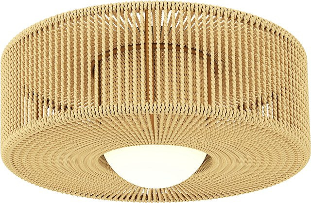 HOMCOM Boho Deckenleuchte aus Rattan und Hanfseil, runde Hängelampe mit G9 LED Fassung in Hellbraun und Multicolour für Wohnzimmer und Schlafzimmer - Bild 1