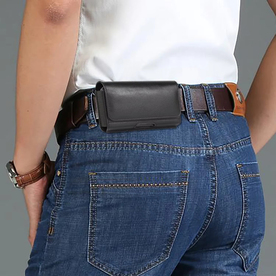 Universelle Handyhülle aus PU-Leder in Schwarz mit Flip-Tasche und Gürtelclip für Smartphones von 5,2 bis 7 Zoll - Bild 4