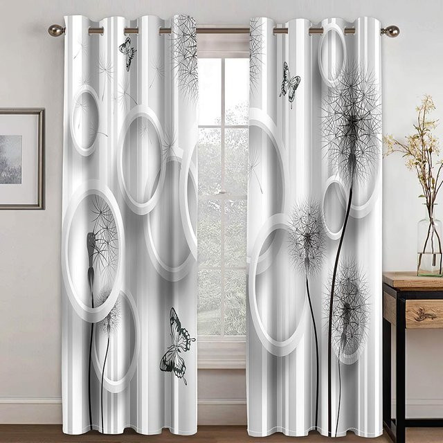 Yiran Furniture Vorhänge mit 3D Digitaldruck im minimalistischen Kreisdesign, 2 Paneele, Grau, B: 50 cm, H: 60 cm - Bild 1