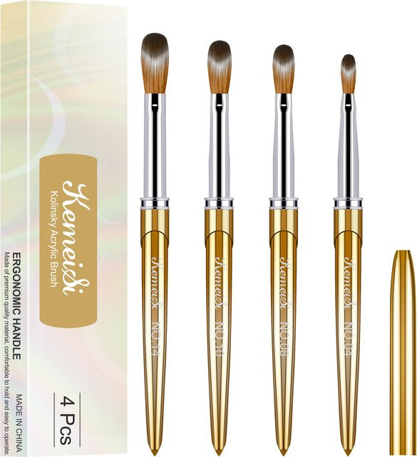 Kemeisi Kolinsky Acryl Nagelbürste, 4 Stück, Holzgriff, Nail Art Pinsel - Bild 1