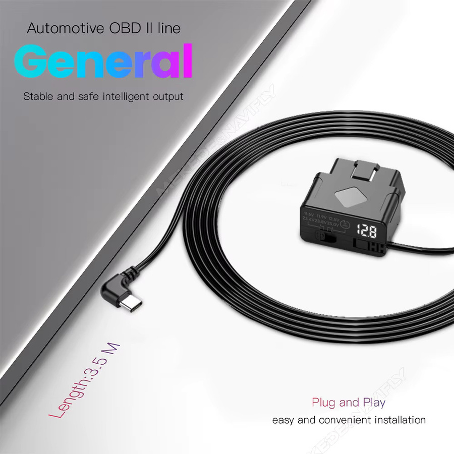 NaviFly Auto OBD-Stromkabel Typ-C in Schwarz mit Parküberwachung und Niederspannungsschutz für 12V/24V mit 20-Minuten-Timing - Bild 4