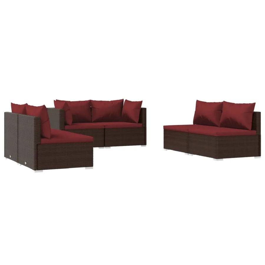 vidaXL 6-tlg Garten-Lounge-Set in L-Form aus Poly Rattan und Metall mit Kissen in Braun und Rot - Bild 2