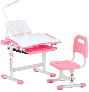 VEVOR Kinderschreibtisch Set mit Stuhl und Tischlampe in Pink, höhenverstellbar und mit neigbarer Schreibtischplatte für Schlafzimmer und Lernzimmer - Bild 1