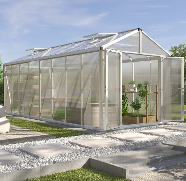 Vitavia Gewächshaus Zeus Comfort 15700 mit 15,7 m² Fläche, Aluminium in Silber, 10 mm Hohlkammerplatten aus Polycarbonat, Satteldach, mit Doppelschwingtür und Zylinderschloss - Bild 1