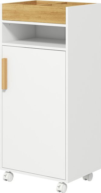 Aosom Badezimmerschrank auf Rollen mit 2 verstellbaren Regalen und 1 Tür in Weiß Natur, B/T/H: 40 x 30 x 88 cm - Bild 1