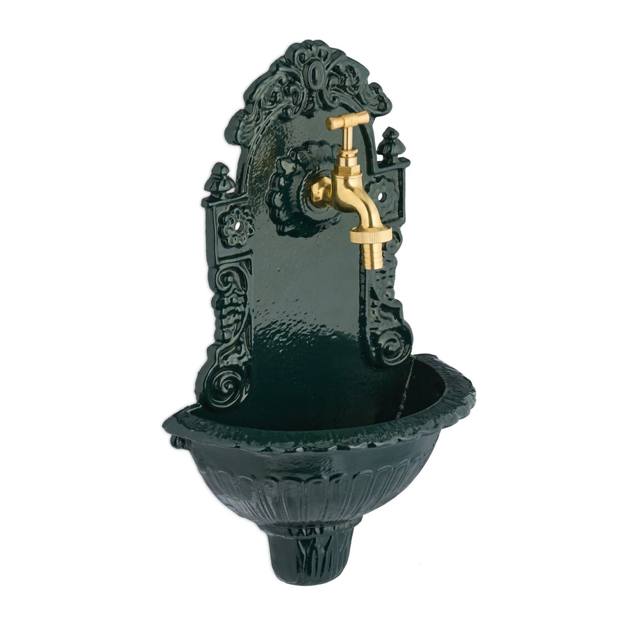 Relaxdays Wandbrunnen aus Aluminiumguss in Grün und Gold mit Wasserhahn, B/T/H: 40 x 24,5 x 15 cm - Bild 2