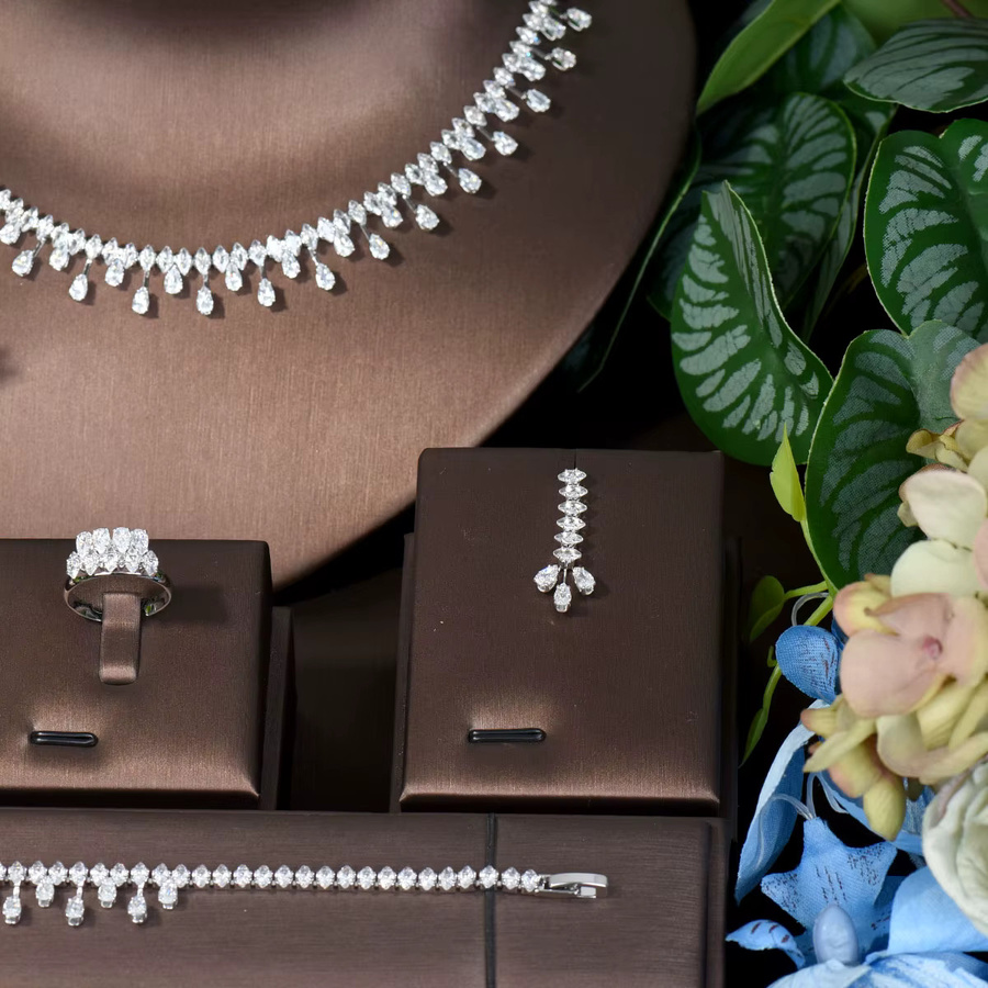 Hibride Schmuck-Set, Halskette, Ohrringe, Kristall, Zirkonia, Perle, Silber, Damen - Bild 2