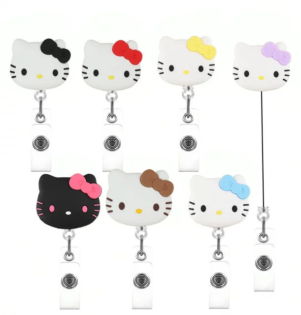 Sanrio Kawaii Katzen-Ausweishalter mit Glitzer-Effekt und Schlüsselanhänger in Schwarz - Bild 1