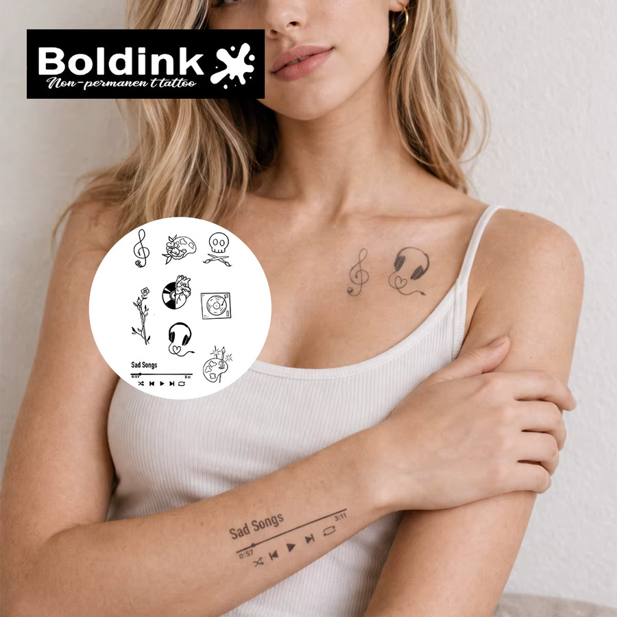 BOLDINK Tattoo-Aufkleber, Musik-Thema, Unisex - Bild 2