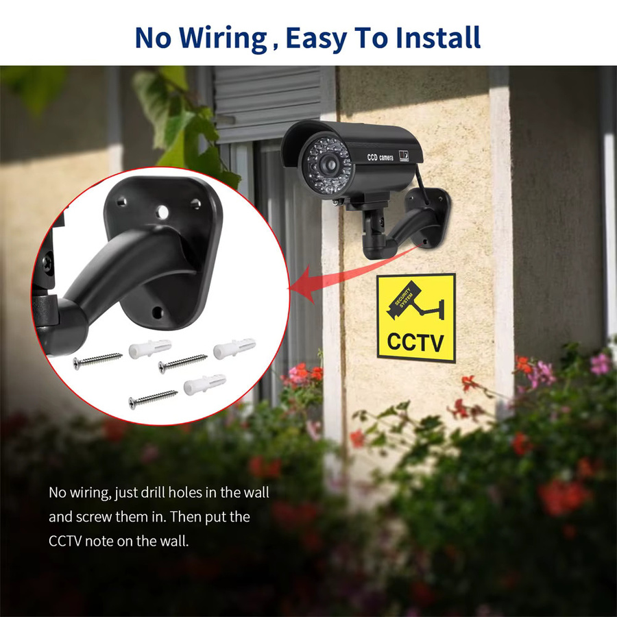 Fuers Dummy Kamera Simulation für Outdoor und Indoor mit LED Licht und Monitor zur Abschreckung, Schwarz - Bild 4