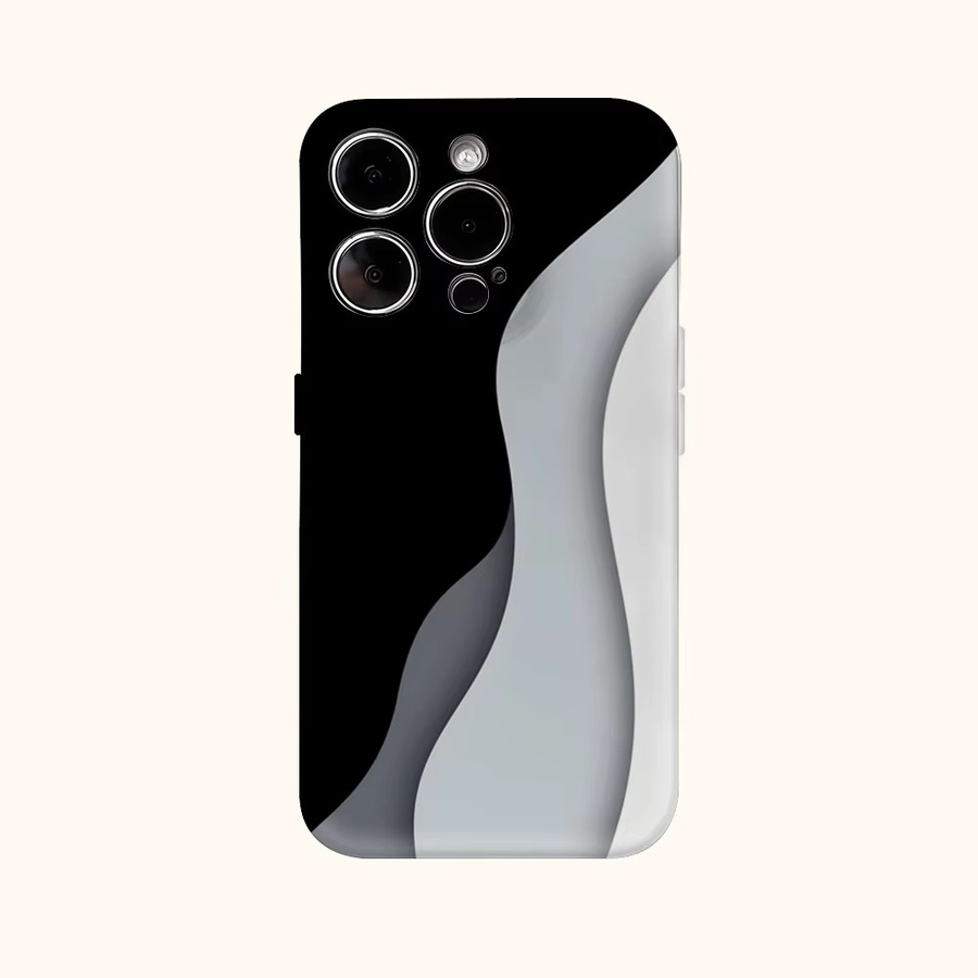 Handyhülle mit monochrome Wellenformen für iPhone 17AIR 16E 16 15 14 13 12 11 Pro Max Plus mit doppelschichtiger Rückseite in Schwarz - Bild 2
