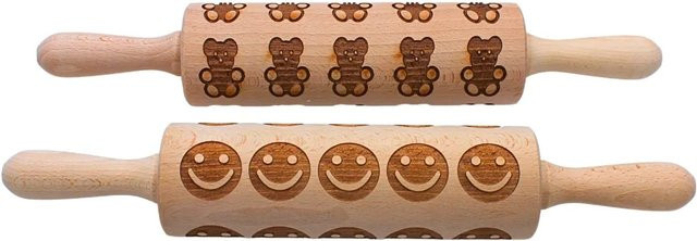 2er Set Holz Teigroller von Dekohelden24 mit 2 Motiven für Spekulatius und Plätzchen, Farbe: Braun, B/H/T: 37 x 6 x 6 cm - Bild 1
