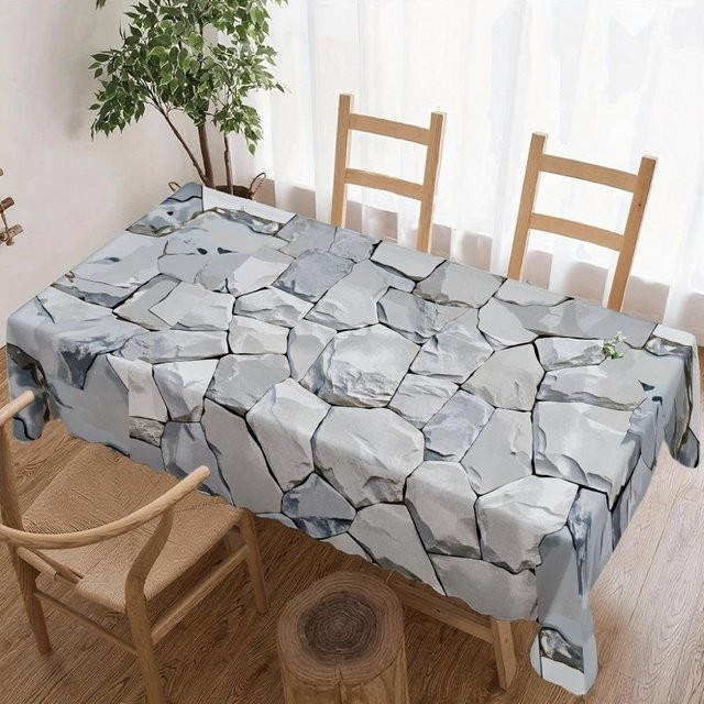 Wasserdichte rechteckige Tischdecke von JINGYUE Pet mit Steinmuster in Grau, B/B: 140 x 140 cm - Bild 1