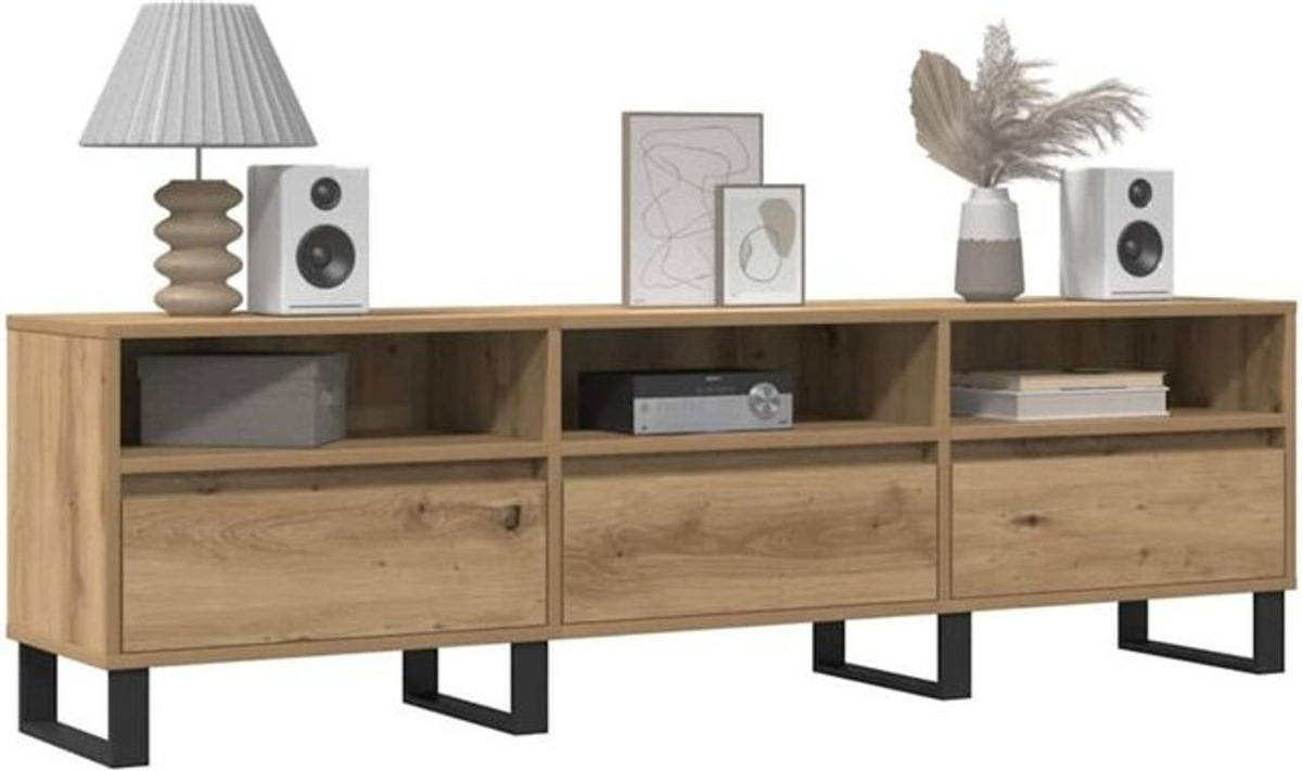 Vidaxl TV-Schrank Artisan-Eiche in Eiche Natur und Beige im Industrial-Design aus Holzwerkstoff und Metall, B/T/H: 150 x 30 x 44,5 cm - Bild 1