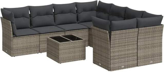 vidaXL 9-tlg Garten-Sofagarnitur aus Poly Rattan mit Kissen in Grau - Bild 1