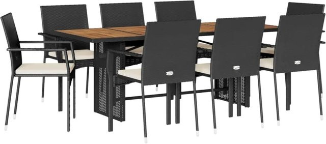 vidaXL 9-teilige Garten-Essgruppe aus Poly Rattan und Akazienholz in Schwarz mit Kissen - Bild 1
