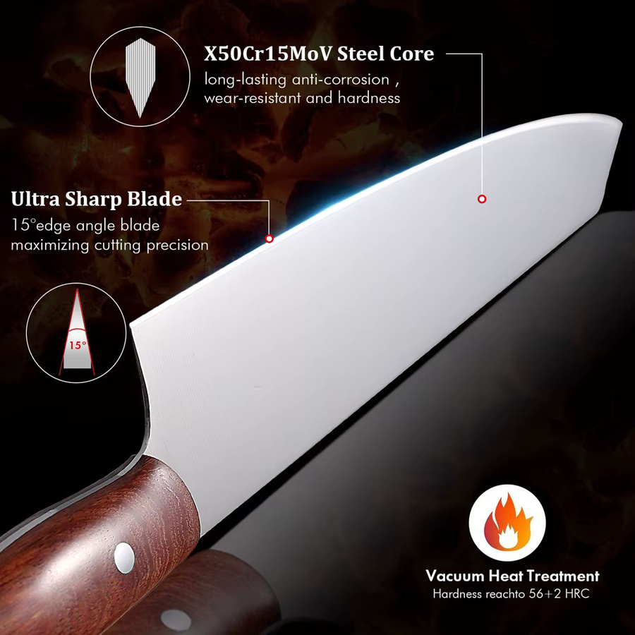 MOSTODOZO 3-teiliges professionelles japanisches Küchenmesser-Set aus X50Cr15MoV Edelstahl mit Allzweckmesser, Kiritsuke und Hackmesser - Bild 4