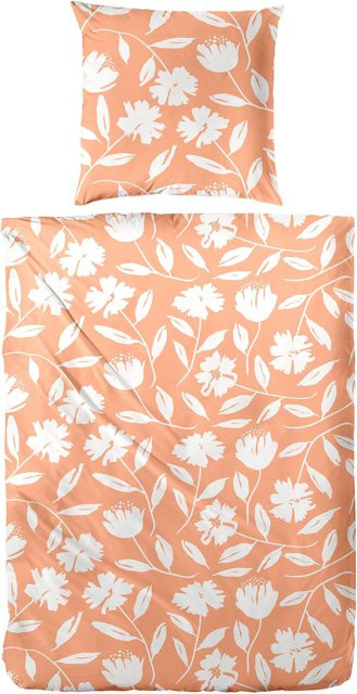H.G. Hahn Bettwäsche aus Baumwoll-Perkal mit floralem Design in Orange - Bild 1