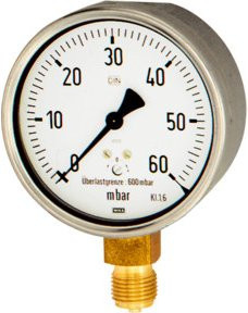 Riegler Kapselfedermanometer aus Stahl in Silber, G 1/4 radial unten, Messbereich 0-60 mbar, Durchmesser 63 mm - Bild 1