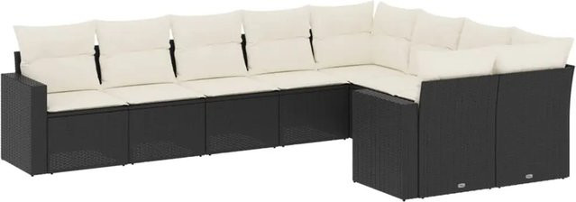 vidaXL 9-teilige Garten-Sofagarnitur aus Poly-Rattan in Schwarz mit cremeweißen Kissen und pulverbeschichtetem Stahlgestell - Bild 1