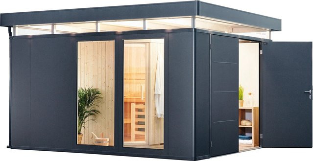 Biohort Saunamodul CasaNova für Nebengebäude mit Flachdach und Türanschlag links in Anthrazit - Bild 1