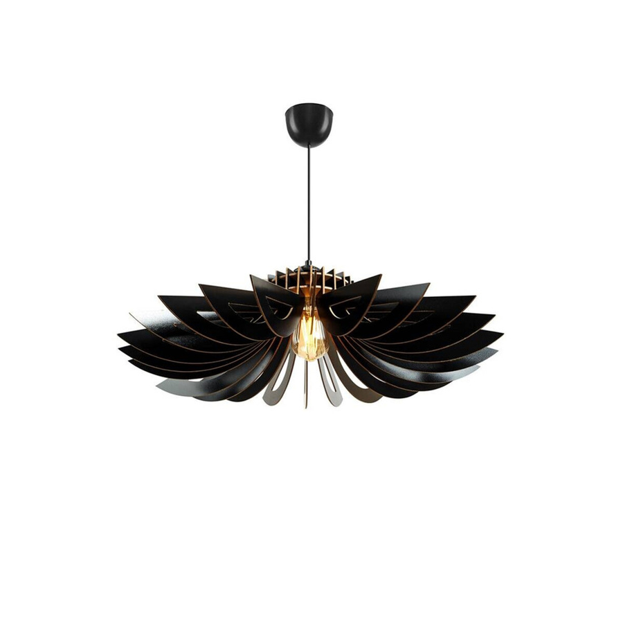 Opviq Pendelleuchte schwarz aus Holz, moderne runde Hängeleuchte mit E27 Fassung, Breite: 68 cm, Höhe: 50 cm, Tiefe: 68 cm - Bild 3