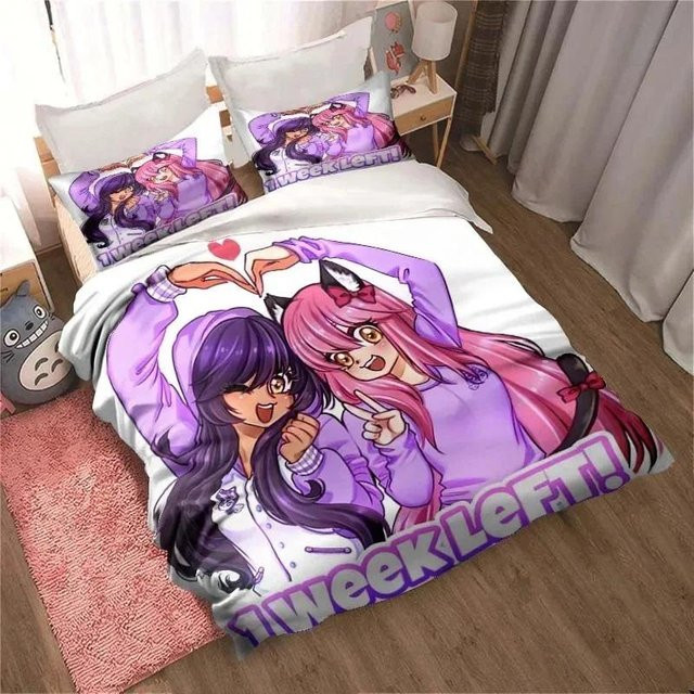 APHMAU Bettwäsche-Set mit Kawaii-Cartoon-Design, bestehend aus Bettbezug und Kissenbezug, Mehrfarbig, B/H: 200 x 230 cm - Bild 1