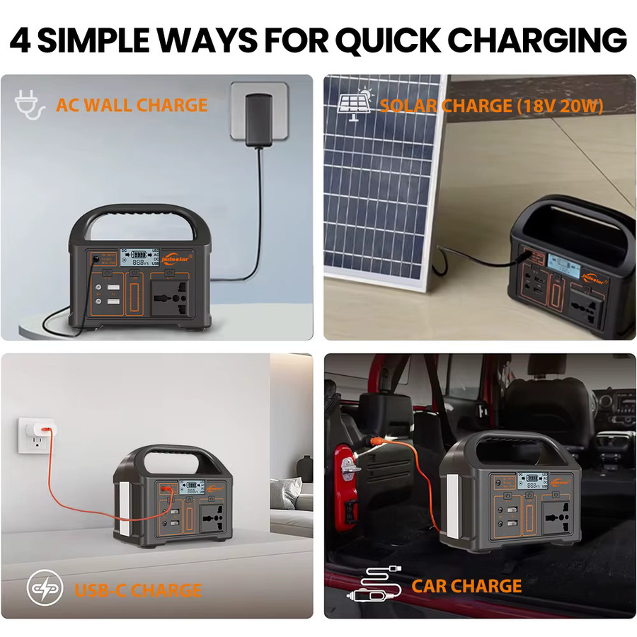 jsdsolar Tragbarer Solarstromgenerator mit LED-Licht für Zuhause und Outdoor, 300W/500W Notfall-Solar-Powerbank mit 110V/220V Anschluss - Bild 5