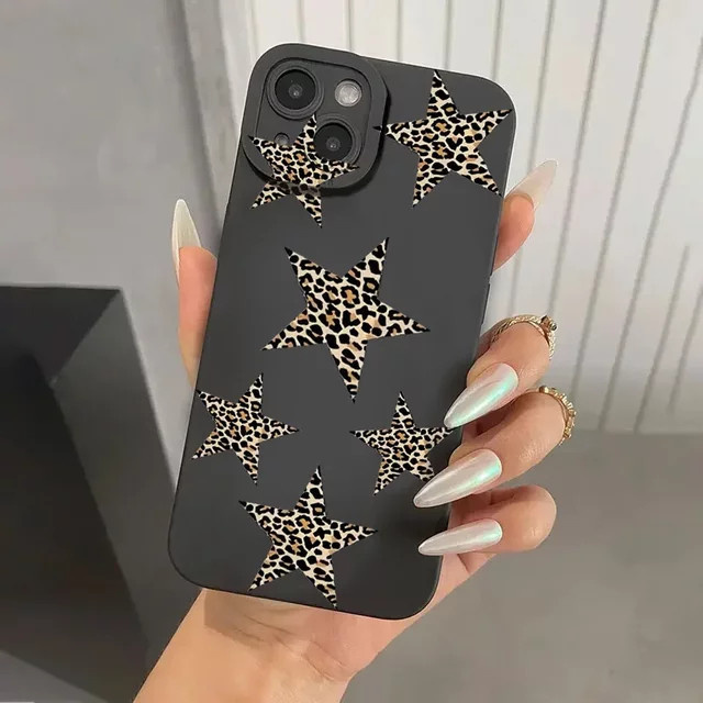Mattierte Handyhülle mit Leoparden- und Sternenmuster für iPhone 16 15 14 13 12 11 Pro Max Plus XS X XR 7 8 in Schwarz, stoßfeste Softcover-Schutzhülle - Bild 1