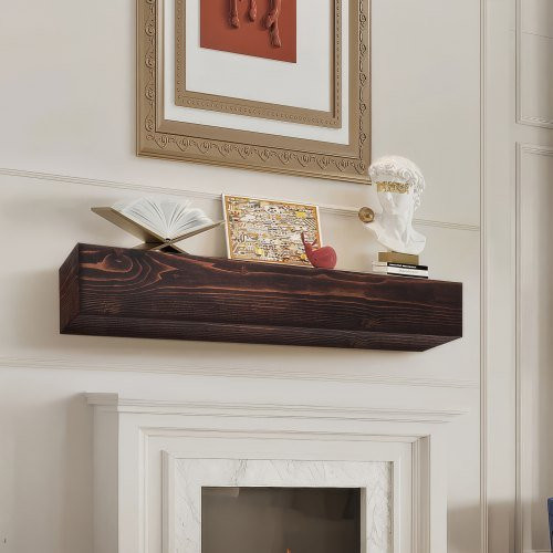 VEVOR Kaminumrandung aus Naturholz in Rustic Brown, Wandmontiertes Floating Shelf im Farmhouse-Stil, B/H/T: 121,92 x 20,32 x 20,32 cm - Bild 1