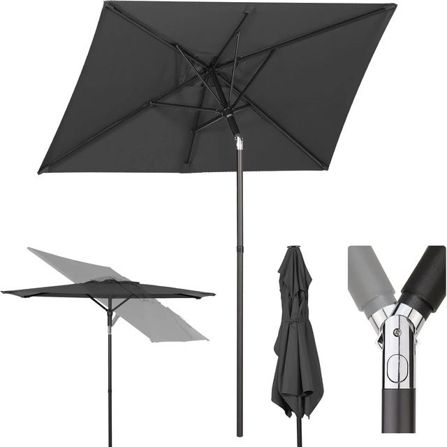 Sekey Sonnenschirm Rechteckig Graubeige mit Schutzhülle B: 180 cm, T: 125 cm, H: 220 cm - Bild 1