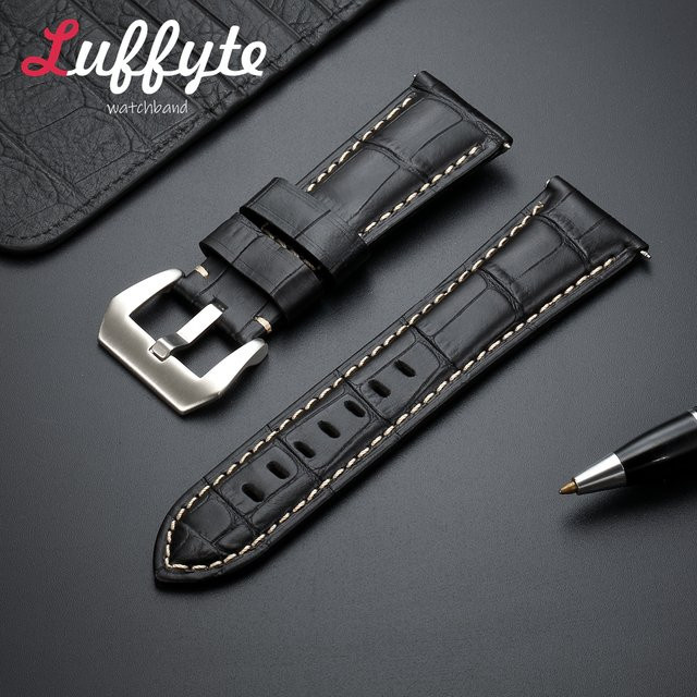 luffyte Uhrenarmband Leder, Bambusmuster, Herren, Schwarz - Bild 1