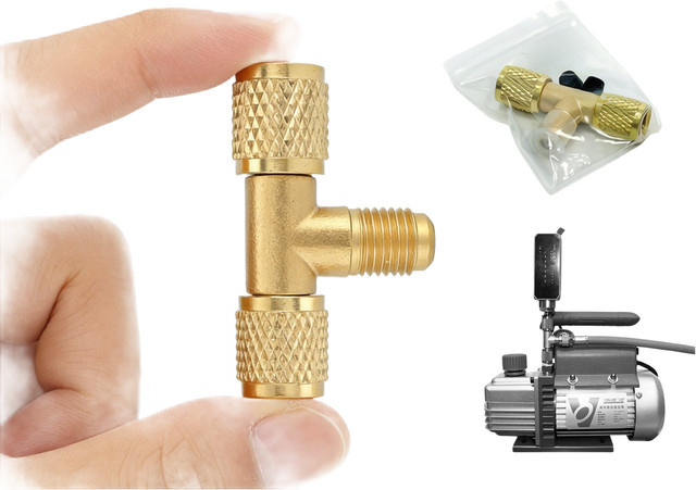 HpLive Kupfer-T-Stück für Vakuummanometer mit 1/4 UNF-Gewinde in Gold für Vakuumpumpenanwendungen - Bild 1