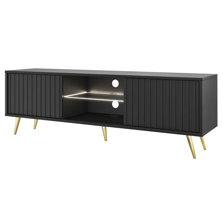 Selsey TV-Hängeboard Bello in Schwarz mit Lamellen-Design und goldenen Beinen, Breite: 135 cm - Bild 2