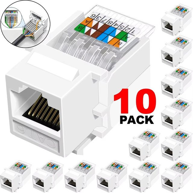 VORILYNEX Cat6 RJ45 Keystone-Adapter Netzwerkmodul für Ethernet LAN-Kabel, 10 Stück, Weiß - Bild 1