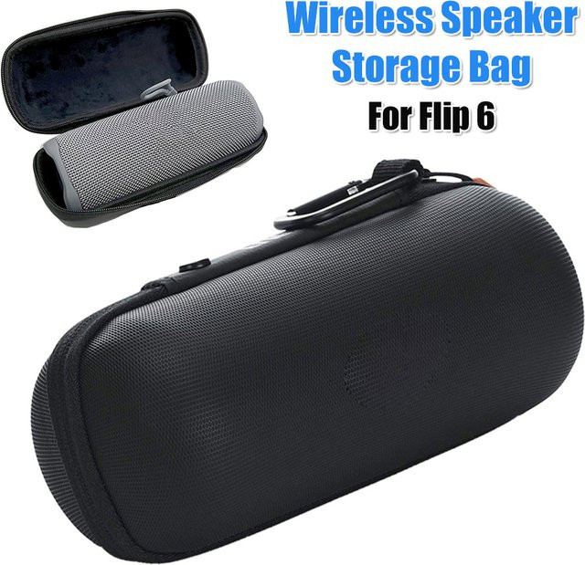 LAIMANEI Tragbare Bluetooth-Lautsprecher-Tasche für Flip6 aus TPU Nylon und EVA Hartschale mit Handschlaufe und Karabiner, Schwarz - Bild 1