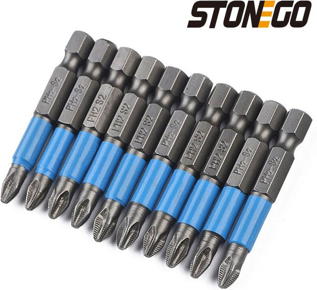 STONEGO Schraubendreher-Bit-Set mit magnetischem PH2-Kreuzkopf und rutschfester S2-Spitze, 1/4 Zoll Sechskantschaft, Blau - Bild 1