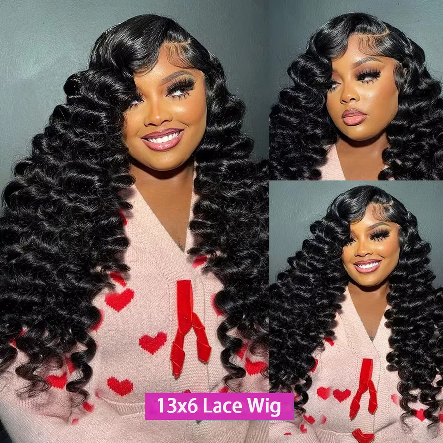 FIUMER Lace Front Perücke, Deep Wave Wasserwelle, Brasilianisch Schwarz - Bild 6