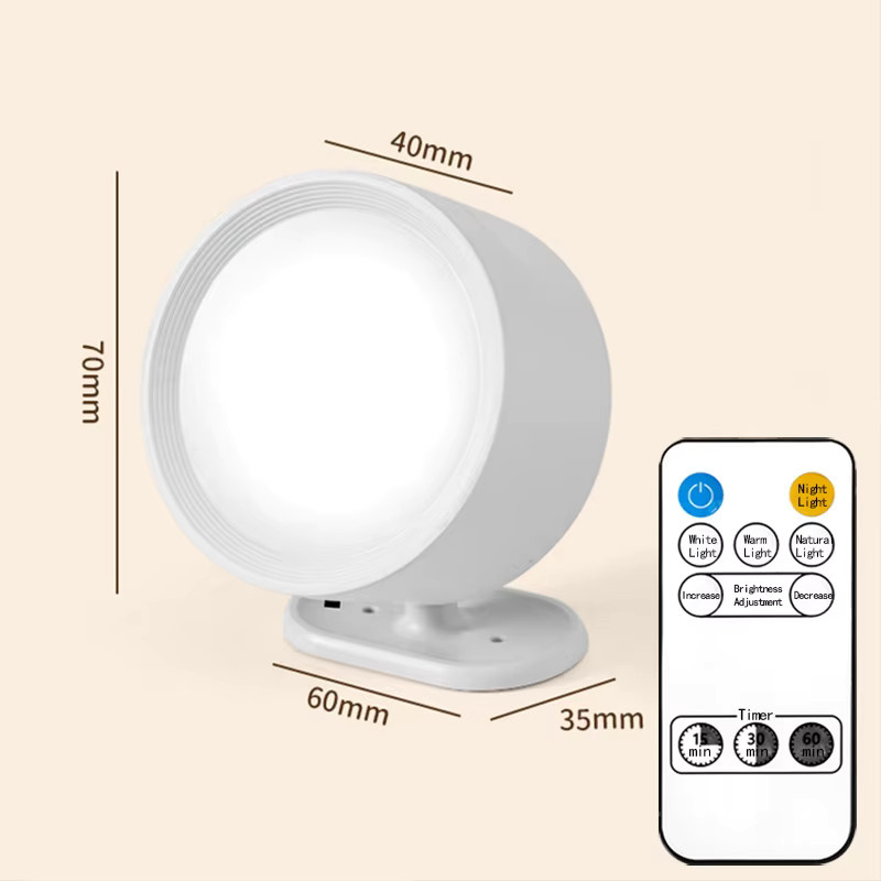 LINYILIGHT 360 Grad Magnetische Wandleuchte in Weiß, kabellose und wiederaufladbare Wandlampe mit Fernbedienung für Schlafzimmer und Studium - Bild 3