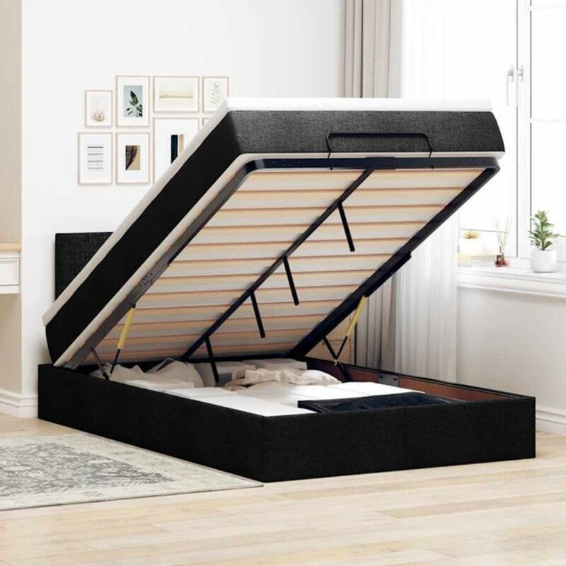 Modernes Polsterbett mit Matratze und LED-Beleuchtung von vidaxl in Schwarz, B/T/H: 120 x 190 x 88 cm - Bild 1