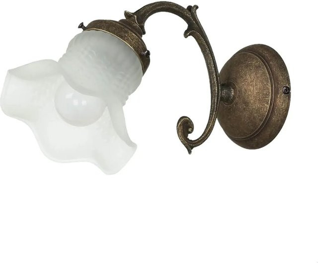 Giovanni Battista Wandlampe aus Glas und Messing in Bronze Antik und Weiß, Höhe: 17 cm, E14 - Bild 1