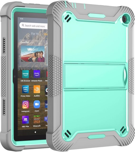 Stoßfeste Hartschalenhülle mit Ständer für Amazon Fire HD 8 und HD 8 Plus 12. Generation, Farbe: Türkis - Bild 1