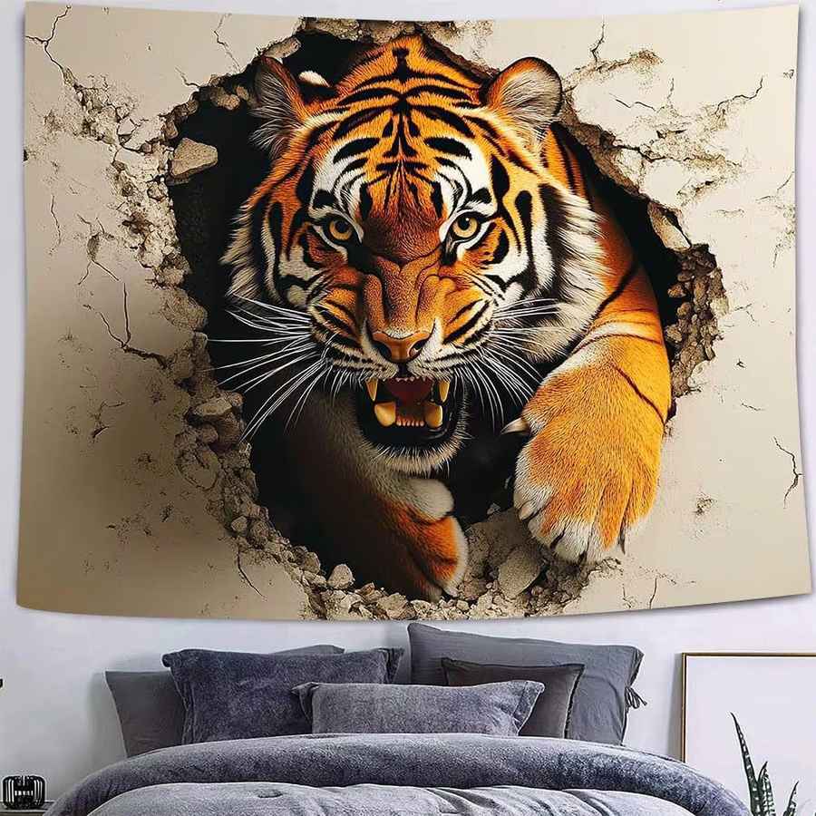 VIKAMA 3D-Wandteppich mit Tiger-Motiv in Multicolour, rechteckig und modern - Bild 2